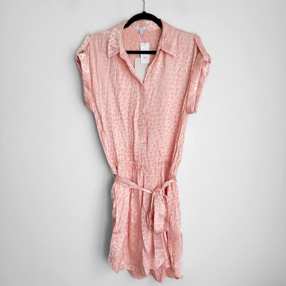 HP! NWT Joie Daran Sunset Blush Leopard Print Lustrous Satin Mini Shirt Dress - Picture 7 of 16
